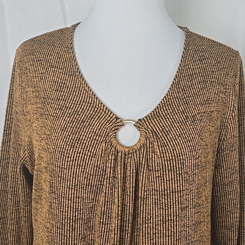 Ruby Rd. Gold Ribbed Long Sleeve Tunic Top Size Small New - Picture 2 of 6